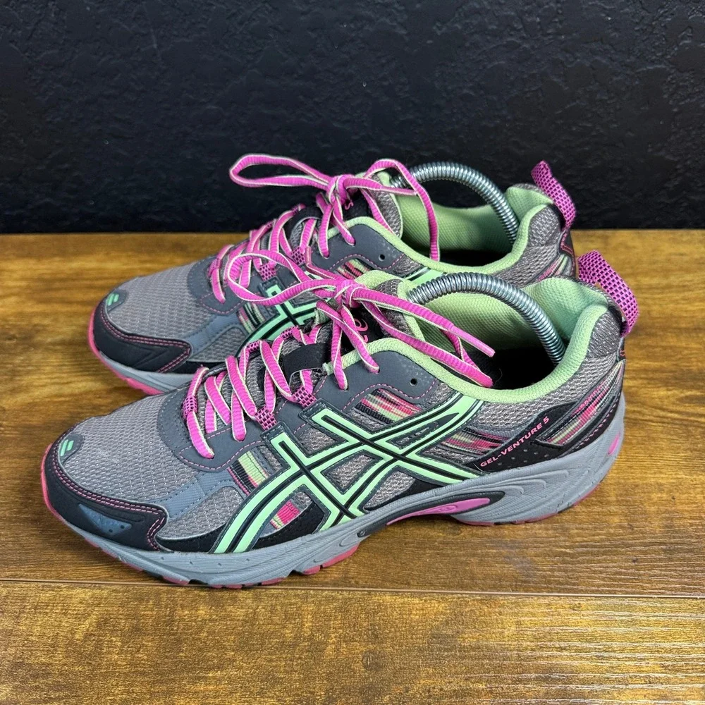 ASICS Gel-Venture 5 T5N8N Grey Pink Green Trail Running Shoes Womens 11